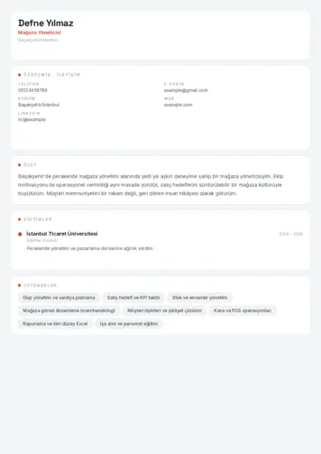 Yönetici CV Örnekleri cv indir